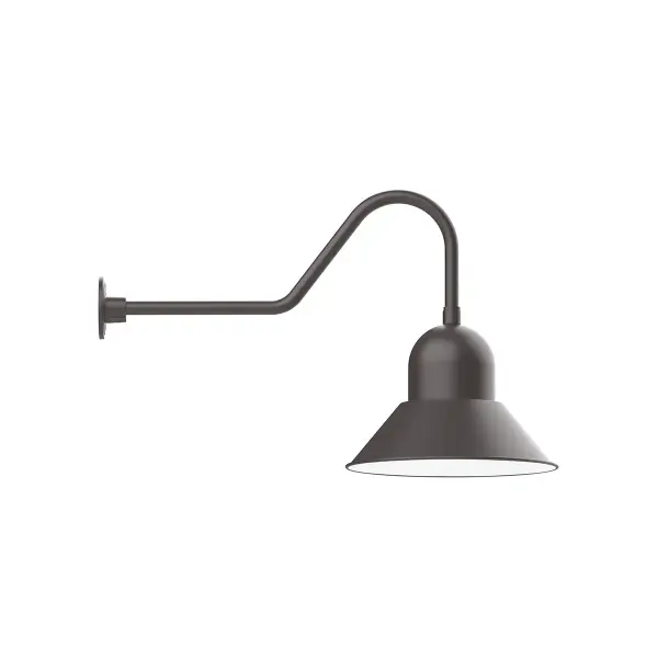 Our outdoor wall lights, inspired by 1920’s industrial lighting, in classic gooseneck arm styles are great for use as sign or awning lights, garage or barn lights. This vintage look works well indoors also, our smallest sizes will illuminate a restaurant menu board, bookcase, or shelving unit. Our Prima shade is elegant and clean-lined, inspiring illumination of your beautiful view.