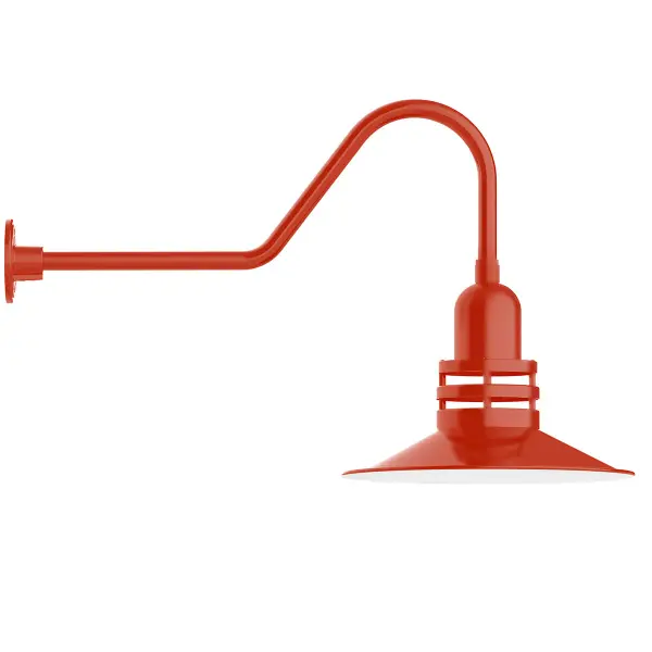 Our outdoor wall lights, inspired by 1920’s industrial lighting, in classic gooseneck arm styles are great for use as sign or awning lights, garage or barn lights. This vintage look works well indoors also, our smallest sizes will illuminate a restaurant menu board, bookcase, or shelving unit. The Atomic has a great retro feel and will lighten up any space. A clear glass jar to protect bulb from the elements is a standard feature.