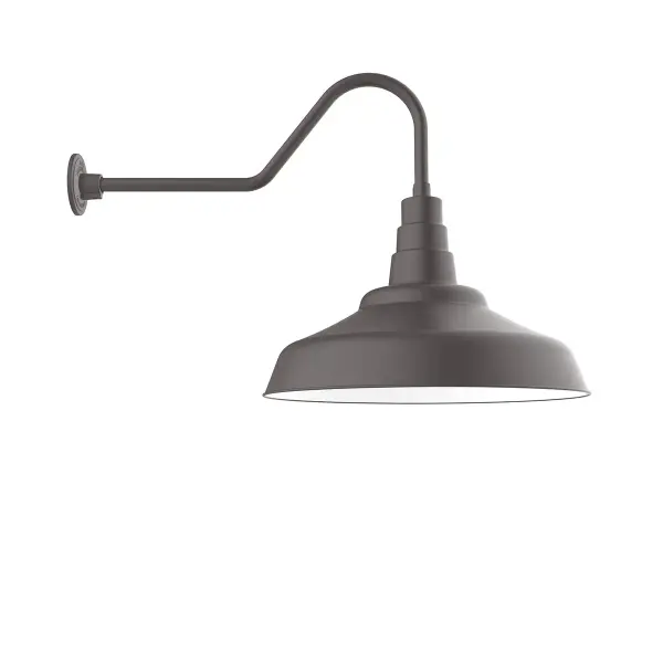 Our outdoor wall lights, inspired by 1920’s industrial lighting, in classic gooseneck arm styles are great for use as sign or awning lights, garage or barn lights. This vintage look works well indoors also, our smallest sizes will illuminate a restaurant menu board, bookcase, or shelving unit. The Warehouse shade is our most popular shade style, and we offer in a large variety of sizes.