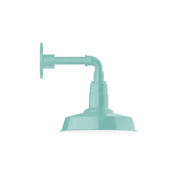 Our outdoor wall lights, inspired by 1920's industrial lighting, in straight arm styles are great for use as sign or awning lights, garage or barn lights. This vintage look works well indoors, as a wall sconce to illuminate an entry or hallway, stairway, or bathroom. The Warehouse shade is our most popular shade style, and we offer in a large variety of sizes. Collection: Warehouse Finish: Sea Green Glass: Clear Glass with Cast Guard Notes: Option (1) A19 LED and 3-Integrated 8W, 10W, 15W Width: 10.00" Height: 11.50" Length: 12.50" Weight: 6.00 lb Extension from Wall: 12.50" Canopy: 4.625" diameter Number of Bulbs: 1 Maximum Wattage: 100.00 W Bulb Type: A19 Bulb Base: E26 Medium Light Source: Incandescent or LED equivalent Dimmable Voltage: 120.00 V Country of Origin: US Safety Listing: UL/cUL Safety Rating: Wet Dark Sky LED Manufacturer Warranty: 1-year limited warranty on the fixture.