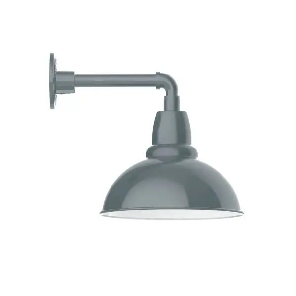 Our outdoor wall lights, inspired by 1920's industrial lighting, in straight arm styles are great for use as sign or awning lights, garage or barn lights. This vintage look works well indoors also, our smallest sizes will illuminate a restaurant menu board, bookcase, or shelving unit. Our Cafe shades will help transform your outdoor living area into a warm and intimate gathering space. Collection: Cafe Finish: Slate Gray Glass: Clear Glass with Cast Guard Width: 12.00" Height: 13.38" Length: 16.00" Weight: 8.00 lb Extension from Wall: 16.00" Canopy: 4.625" diameter Number of Bulbs: 1 Maximum Wattage: 10.00 W Light Source: LED Light Output: 800.00 lm Color Temperature: 2700 K CRI: 90 Dimmable Rated Average Life: 50,000 Voltage: 120.00 V Country of Origin: US Safety Listing: UL/cUL Safety Rating: Wet Dark Sky LED Manufacturer Warranty: 1-year limited warranty on the fixture.