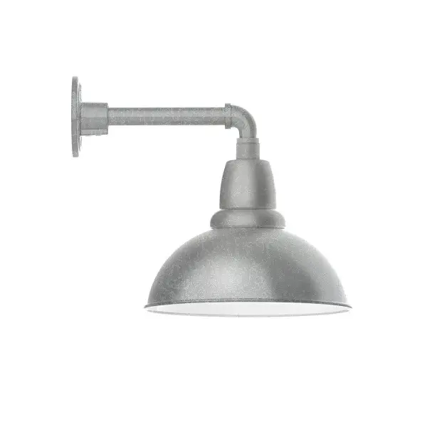 Our outdoor wall lights, inspired by 1920's industrial lighting, in straight arm styles are great for use as sign or awning lights, garage or barn lights. This vintage look works well indoors also, our smallest sizes will illuminate a restaurant menu board, bookcase, or shelving unit. Our Cafe shades will help transform your outdoor living area into a warm and intimate gathering space. Collection: Cafe Finish: Painted Galvanized Glass: 12 inch Cafe Notes: Option (1) A19 LED and 3-Integrated 8W, 10W, 15W Width: 12.00" Height: 13.38" Length: 16.00" Weight: 8.00 lb Extension from Wall: 16.00" Canopy: 4.625" diameter Number of Bulbs: 1 Maximum Wattage: 100.00 W Bulb Type: A19 Bulb Base: E26 Medium Light Source: Incandescent or LED equivalent Dimmable Voltage: 120.00 V Country of Origin: US Safety Listing: UL/cUL Safety Rating: Wet Dark Sky LED Manufacturer Warranty: 1-year limited warranty on the fixture.