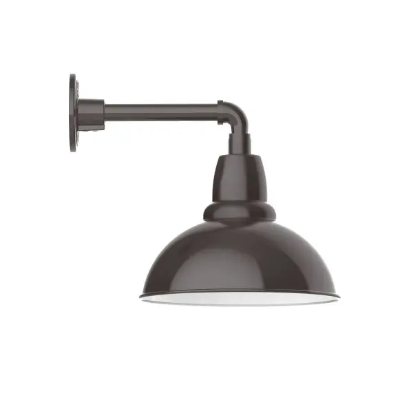 Our outdoor wall lights, inspired by 1920's industrial lighting, in straight arm styles are great for use as sign or awning lights, garage or barn lights. This vintage look works well indoors also, our smallest sizes will illuminate a restaurant menu board, bookcase, or shelving unit. Our Cafe shades will help transform your outdoor living area into a warm and intimate gathering space. Collection: Cafe Finish: Architectural Bronze Glass: 12 inch Cafe Notes: Option (1) A19 LED and 3-Integrated 8W, 10W, 15W Width: 12.00" Height: 13.38" Length: 16.00" Weight: 8.00 lb Extension from Wall: 16.00" Canopy: 4.625" diameter Number of Bulbs: 1 Maximum Wattage: 100.00 W Bulb Type: A19 Bulb Base: E26 Medium Light Source: Incandescent or LED equivalent Dimmable Voltage: 120.00 V Country of Origin: US Safety Listing: UL/cUL Safety Rating: Wet Dark Sky LED Manufacturer Warranty: 1-year limited warranty on the fixture.