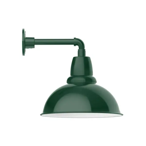 Our outdoor wall lights, inspired by 1920's industrial lighting, in straight arm styles are great for use as sign or awning lights, garage or barn lights. This vintage look works well indoors also, our smallest sizes will illuminate a restaurant menu board, bookcase, or shelving unit. Our Cafe shades will help transform your outdoor living area into a warm and intimate gathering space. Collection: Cafe Finish: Forest Green Glass: Clear Glass with Cast Guard Notes: Option (1) A19 LED and 3-Integrated 8W, 10W, 15W Width: 14.00" Height: 14.75" Length: 17.00" Weight: 10.00 lb Extension from Wall: 17.00" Canopy: 4.625" diameter Number of Bulbs: 1 Maximum Wattage: 100.00 W Bulb Type: A19 Bulb Base: E26 Medium Light Source: Incandescent or LED equivalent Dimmable Voltage: 120.00 V Country of Origin: US Safety Listing: UL/cUL Safety Rating: Wet Dark Sky LED Manufacturer Warranty: 1-year limited warranty on the fixture.