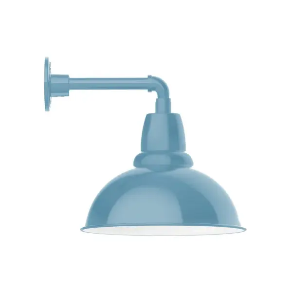 Our outdoor wall lights, inspired by 1920's industrial lighting, in straight arm styles are great for use as sign or awning lights, garage or barn lights. This vintage look works well indoors also, our smallest sizes will illuminate a restaurant menu board, bookcase, or shelving unit. Our Cafe shades will help transform your outdoor living area into a warm and intimate gathering space. Collection: Cafe Finish: Light Blue Glass: Clear Glass with Cast Guard Notes: Option (1) A19 LED and 3-Integrated 8W, 10W, 15W Width: 14.00" Height: 14.75" Length: 17.00" Weight: 10.00 lb Extension from Wall: 17.00" Canopy: 4.625" diameter Number of Bulbs: 1 Maximum Wattage: 100.00 W Bulb Type: A19 Bulb Base: E26 Medium Light Source: Incandescent or LED equivalent Dimmable Voltage: 120.00 V Country of Origin: US Safety Listing: UL/cUL Safety Rating: Wet Dark Sky LED Manufacturer Warranty: 1-year limited warranty on the fixture.