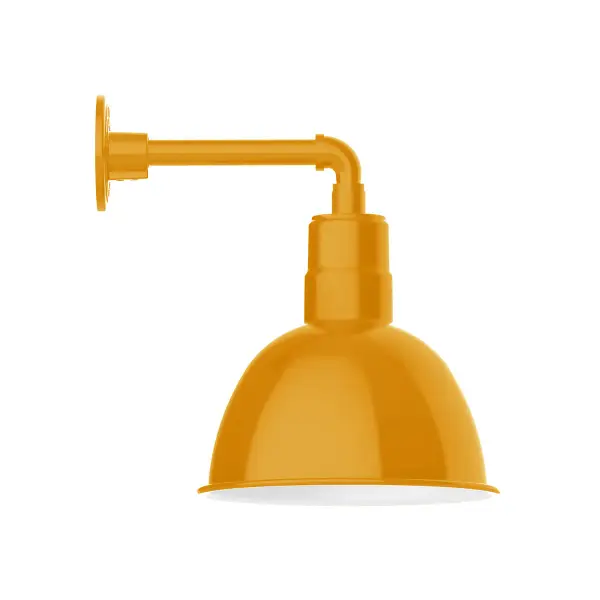 Our outdoor wall lights, inspired by 1920’s industrial lighting, in straight arm styles are great for use as sign or awning lights, garage or barn lights. This vintage look works well indoors, as a wall sconce to illuminate an entry or hallway, stairway, or bathroom. Our Deep Bowl shade, the ultimate domed reflector, is classic in shape and offers great light output.