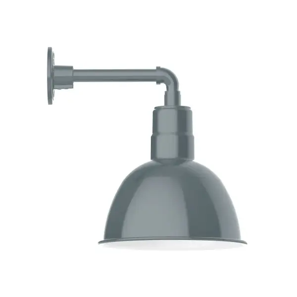 Our outdoor wall lights, inspired by 1920's industrial lighting, in straight arm styles are great for use as sign or awning lights, garage or barn lights. This vintage look works well indoors, as a wall sconce to illuminate an entry or hallway, stairway, or bathroom. Our Deep Bowl shade, the ultimate domed reflector, is classic in shape and offers great light output. Collection: Deep Bowl Finish: Slate Gray Glass: 12 inch Deep Bowl Notes: Option (1) A19 LED and 2-Integrated 8W, 10W Width: 12.13" Height: 11.00" Length: 16.00" Weight: 8.00 lb Extension from Wall: 16.00" Canopy: 4.625" diameter Number of Bulbs: 1 Maximum Wattage: 100.00 W Bulb Type: A19 Bulb Base: E26 Medium Light Source: Incandescent or LED equivalent Dimmable Voltage: 120.00 V Country of Origin: US Safety Listing: UL/cUL Safety Rating: Wet Dark Sky LED Manufacturer Warranty: 1-year limited warranty on the fixture.