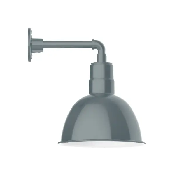 Our outdoor wall lights, inspired by 1920's industrial lighting, in straight arm styles are great for use as sign or awning lights, garage or barn lights. This vintage look works well indoors, as a wall sconce to illuminate an entry or hallway, stairway, or bathroom. Our Deep Bowl shade, the ultimate domed reflector, is classic in shape and offers great light output. Collection: Deep Bowl Finish: Slate Gray Glass: 12 inch Deep Bowl Notes: Option (1) A19 LED and 2-Integrated 8W, 10W Width: 12.13" Height: 11.00" Length: 16.00" Weight: 8.00 lb Extension from Wall: 16.00" Canopy: 4.625" diameter Number of Bulbs: 1 Maximum Wattage: 100.00 W Bulb Type: A19 Bulb Base: E26 Medium Light Source: Incandescent or LED equivalent Dimmable Voltage: 120.00 V Country of Origin: US Safety Listing: UL/cUL Safety Rating: Wet Dark Sky LED Manufacturer Warranty: 1-year limited warranty on the fixture.