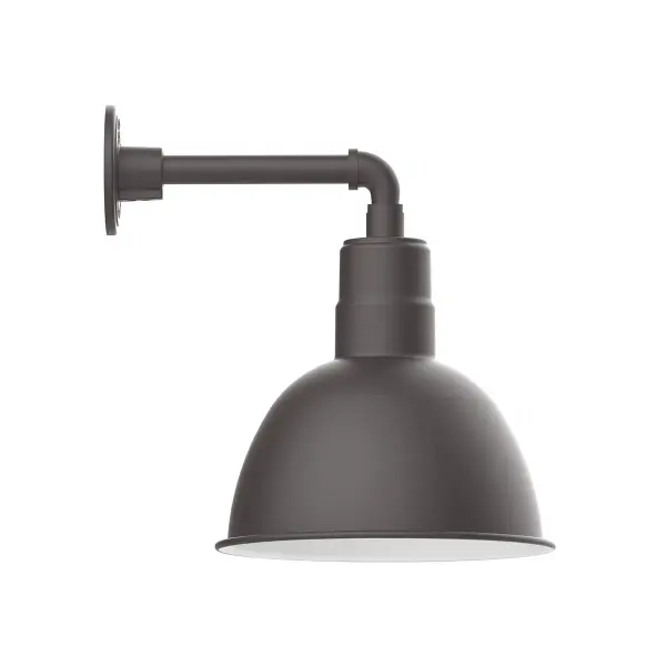 Our outdoor wall lights, inspired by 1920’s industrial lighting, in straight arm styles are great for use as sign or awning lights, garage or barn lights. This vintage look works well indoors, as a wall sconce to illuminate an entry or hallway, stairway, or bathroom. Our Deep Bowl shade, the ultimate domed reflector, is classic in shape and offers great light output.