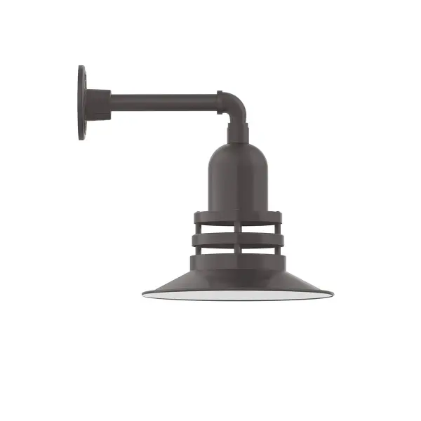 Our outdoor wall lights, inspired by 1920’s industrial lighting, in straight arm styles are great for use as sign or awning lights, garage or barn lights. This vintage look works well indoors, as a wall sconce to illuminate an entry or hallway, stairway, or bathroom. The Atomic has a great retro feel and will lighten up any space. A clear glass jar to protect bulb from the elements is a standard feature.