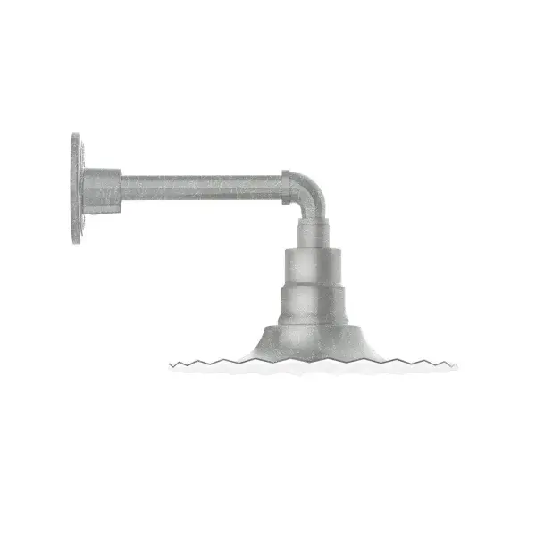Our outdoor wall lights, inspired by 1920's industrial lighting, in straight arm styles are great for use as sign or awning lights, garage or barn lights. This vintage look works well indoors, as a wall sconce to illuminate an entry or hallway, stairway, or bathroom. The Radial Shade is fluted to allow water to flow off its surface, suitable for seaside and non-seaside locales. Collection: Radial Finish: Painted Galvanized Glass: 12 inch Radial Notes: Option (1) A19 LED and 2-Integrated 8W, 10W Width: 12.00" Height: 9.88" Length: 16.00" Weight: 8.00 lb Extension from Wall: 16.00" Canopy: 4.625" diameter Number of Bulbs: 1 Maximum Wattage: 100.00 W Bulb Type: A19 Bulb Base: E26 Medium Light Source: Incandescent or LED equivalent Dimmable Voltage: 120.00 V Country of Origin: US Safety Listing: UL/cUL Safety Rating: Wet Dark Sky LED Manufacturer Warranty: 1-year limited warranty on the fixture.
