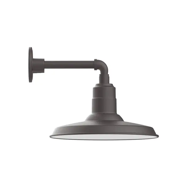 Our outdoor wall lights, inspired by 1920’s industrial lighting, in straight arm styles are great for use as sign or awning lights, garage or barn lights. This vintage look works well indoors, as a wall sconce to illuminate an entry or hallway, stairway, or bathroom. The Warehouse shade is our most popular shade style, and we offer in a large variety of sizes.