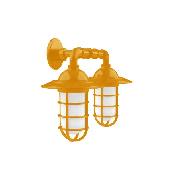 Our outdoor wall lights, inspired by 1920’s industrial lighting, in straight arm styles are great for use as sign or awning lights, garage or barn lights. This vintage look works well indoors, as a wall sconce to illuminate an entry or hallway, stairway, or bathroom. Our weathertight glass and guard will protect your light source from damage in a storm, as well as light your way in great nautical style.