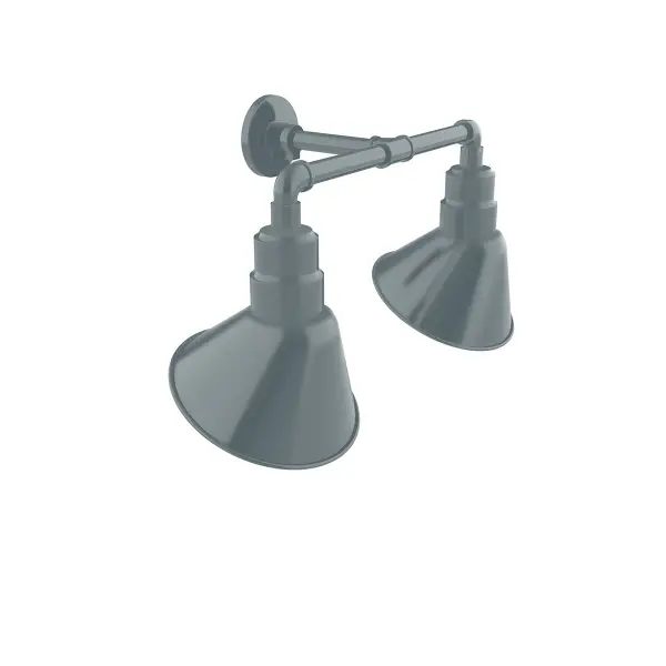 Our outdoor wall lights, inspired by 1920’s industrial lighting, in 2-light straight arm styles are great for use as sign or awning lights, garage or barn lights. The Angle shade style is offered in a variety of sizes.