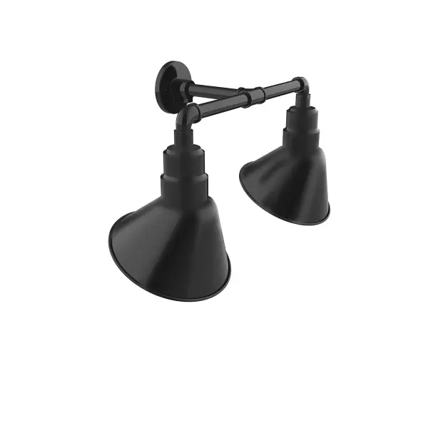 Our outdoor wall lights, inspired by 1920’s industrial lighting, in 2-light straight arm styles are great for use as sign or awning lights, garage or barn lights. The Angle shade style is offered in a variety of sizes.