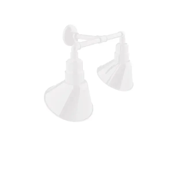 Our outdoor wall lights, inspired by 1920’s industrial lighting, in 2-light straight arm styles are great for use as sign or awning lights, garage or barn lights. The Angle shade style is offered in a variety of sizes.