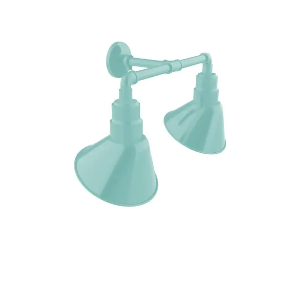 Our outdoor wall lights, inspired by 1920’s industrial lighting, in 2-light straight arm styles are great for use as sign or awning lights, garage or barn lights. The Angle shade style is offered in a variety of sizes.
