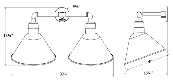 Our outdoor wall lights, inspired by 1920’s industrial lighting, in 2-light straight arm styles are great for use as sign or awning lights, garage or barn lights. The Angle shade style is offered in a variety of sizes. - alternate view