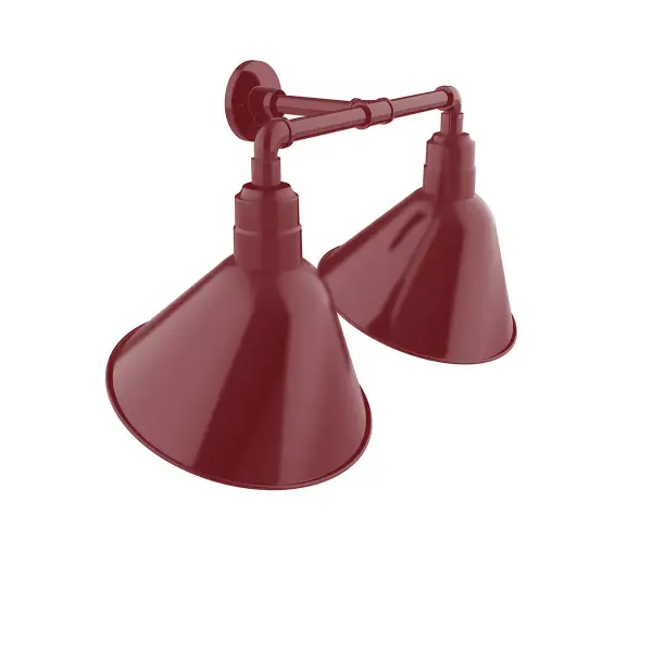 Our outdoor wall lights, inspired by 1920’s industrial lighting, in 2-light straight arm styles are great for use as sign or awning lights, garage or barn lights. The Angle shade style is offered in a variety of sizes.