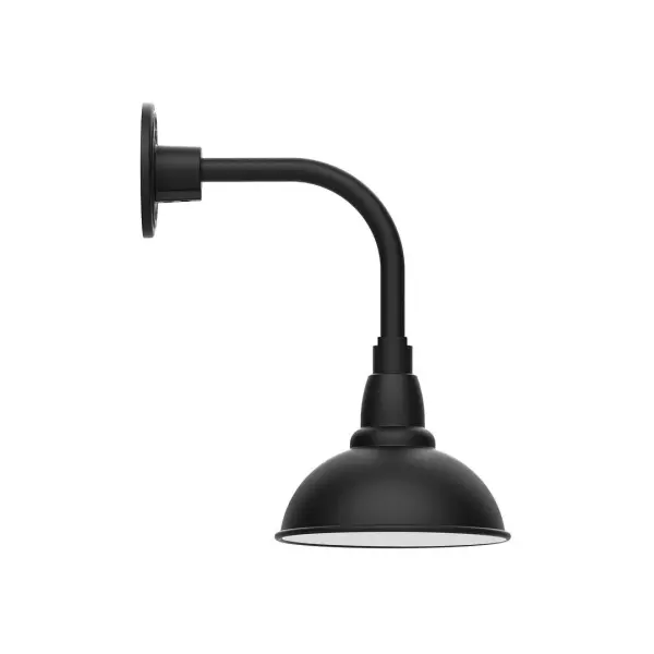 Our outdoor wall lights, inspired by 1920's industrial lighting, in curved arm styles are great for use as sign or awning lights, garage or barn lights. This vintage look works well indoors also, our smallest sizes will illuminate a restaurant menu board, bookcase, or shelving unit. Our Cafe shades will help transform your outdoor living area into a warm and intimate gathering space. Collection: Cafe Finish: Black Glass: 8 inch Cafe Width: 8.13" Height: 15.13" Length: 12.75" Weight: 8.00 lb Extension from Wall: 12.75" Canopy: 4.625" diameter Number of Bulbs: 1 Maximum Wattage: 8.00 W Light Source: LED Light Output: 800.00 lm Color Temperature: 3000 K CRI: 90 Dimmable Rated Average Life: 50,000 Voltage: 120.00 V Country of Origin: US Safety Listing: UL/cUL Safety Rating: Wet Dark Sky LED Manufacturer Warranty: 1-year limited warranty on the fixture.