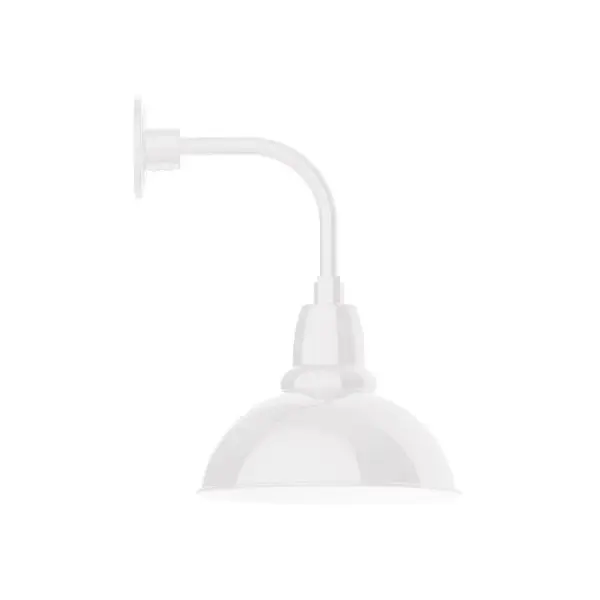 Our outdoor wall lights, inspired by 1920's industrial lighting, in curved arm styles are great for use as sign or awning lights, garage or barn lights. This vintage look works well indoors also, our smallest sizes will illuminate a restaurant menu board, bookcase, or shelving unit. Our Cafe shades will help transform your outdoor living area into a warm and intimate gathering space. Collection: Cafe Finish: White Glass: Clear Glass with Cast Guard Notes: Option (1) A19 LED and 3-Integrated 8W, 10W, 15W Width: 12.00" Height: 20.00" Length: 14.63" Weight: 10.00 lb Extension from Wall: 14.63" Canopy: 4.625" diameter Number of Bulbs: 1 Maximum Wattage: 100.00 W Bulb Type: A19 Bulb Base: E26 Medium Light Source: Incandescent or LED equivalent Dimmable Voltage: 120.00 V Country of Origin: US Safety Listing: UL/cUL Safety Rating: Wet Dark Sky LED Manufacturer Warranty: 1-year limited warranty on the fixture.