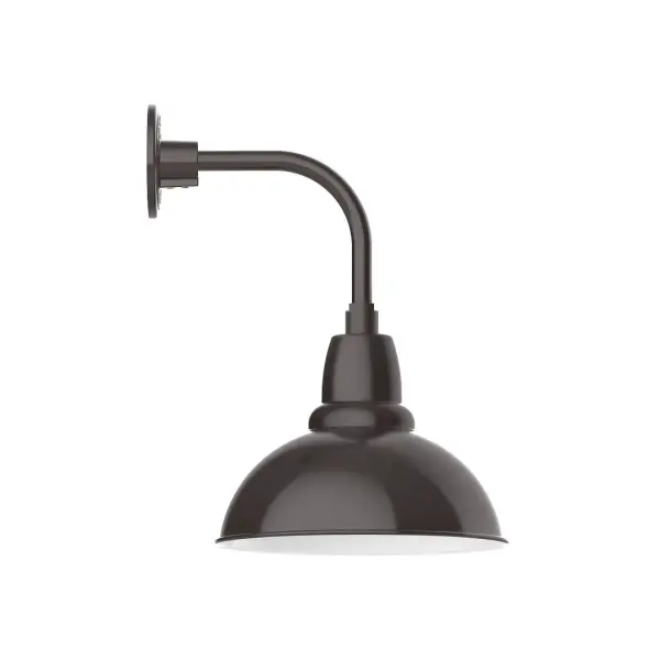 Our outdoor wall lights, inspired by 1920's industrial lighting, in curved arm styles are great for use as sign or awning lights, garage or barn lights. This vintage look works well indoors also, our smallest sizes will illuminate a restaurant menu board, bookcase, or shelving unit. Our Cafe shades will help transform your outdoor living area into a warm and intimate gathering space. Collection: Cafe Finish: Architectural Bronze Glass: 12 inch Cafe Width: 12.00" Height: 20.00" Length: 14.63" Weight: 10.00 lb Extension from Wall: 14.63" Canopy: 4.625" diameter Number of Bulbs: 1 Maximum Wattage: 10.00 W Light Source: LED Light Output: 800.00 lm Color Temperature: 3000 K CRI: 90 Dimmable Rated Average Life: 50,000 Voltage: 120.00 V Country of Origin: US Safety Listing: UL/cUL Safety Rating: Wet Dark Sky LED Manufacturer Warranty: 1-year limited warranty on the fixture.