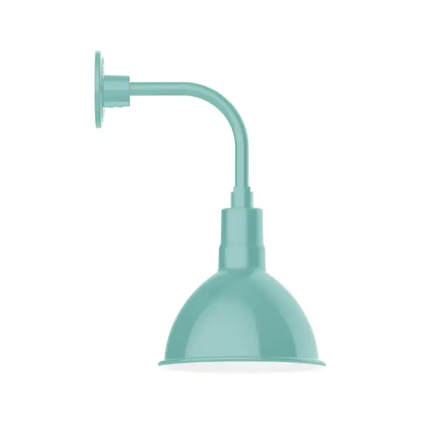 Our outdoor wall lights, inspired by 1920's industrial lighting, in curved arm styles are great for use as sign or awning lights, garage or barn lights. This vintage look works well indoors also, our smallest sizes will illuminate a restaurant menu board, bookcase, or shelving unit. Our Deep Bowl shade, the ultimate domed reflector, is classic in shape and offers great light output. Collection: Deep Bowl Finish: Sea Green Glass: 10 inch Deep Bowl Notes: Option (1) A19 LED and 3-Integrated 8W, 10W, 15W Width: 10.00" Height: 18.75" Length: 13.63" Weight: 10.00 lb Extension from Wall: 13.63" Canopy: 4.625" diameter Number of Bulbs: 1 Maximum Wattage: 100.00 W Bulb Type: A19 Bulb Base: E26 Medium Light Source: Incandescent or LED equivalent Dimmable Voltage: 120.00 V Country of Origin: US Safety Listing: UL/cUL Safety Rating: Wet Dark Sky LED Manufacturer Warranty: 1-year limited warranty on the fixture.
