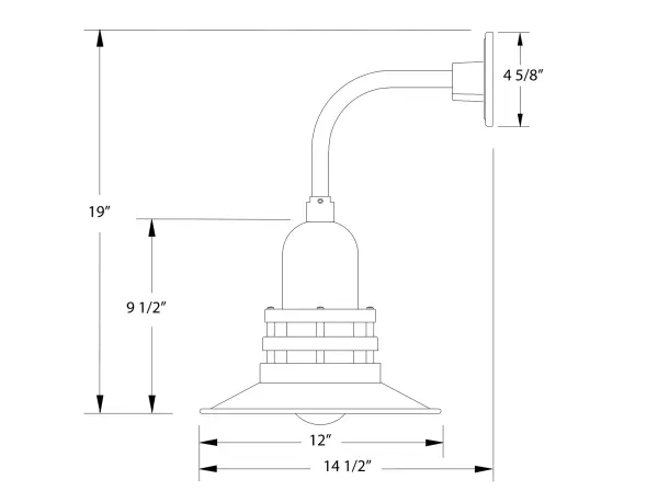 Our outdoor wall lights, inspired by 1920’s industrial lighting, in curved arm styles are great for use as sign or awning lights, garage or barn lights. This vintage look works well indoors also, our smallest sizes will illuminate a restaurant menu board, bookcase, or shelving unit. The Atomic has a great retro feel and will lighten up any space. A clear glass jar to protect bulb from the elements is a standard feature.