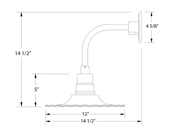 Our outdoor wall lights, inspired by 1920’s industrial lighting, in curved arm styles are great for use as sign or awning lights, garage or barn lights. This vintage look works well indoors also, our smallest sizes will illuminate a restaurant menu board, bookcase, or shelving unit. The Radial Shade is fluted to allow water to flow off its surface, suitable for seaside and non-seaside locales.