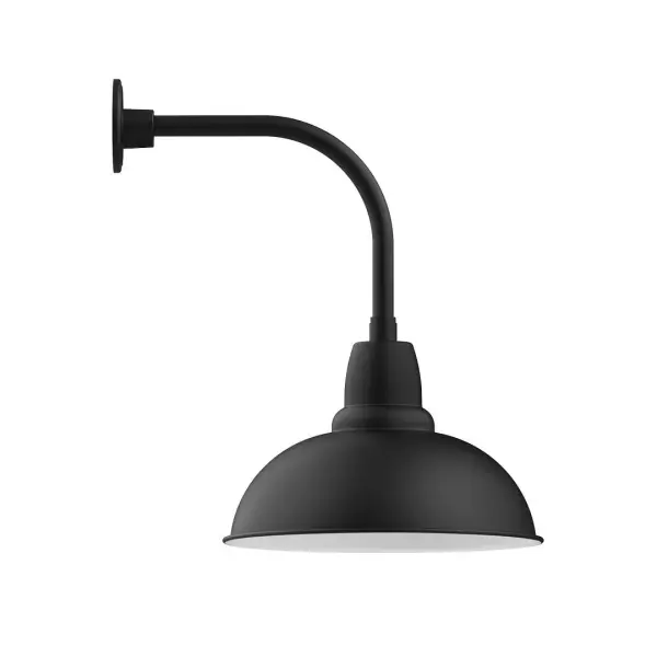Our outdoor wall lights, inspired by 1920's industrial lighting, in curved arm styles are great for use as sign or awning lights, garage or barn lights. This vintage look works well indoors also, our smallest sizes will illuminate a restaurant menu board, bookcase, or shelving unit. Our Cafe shades will help transform your outdoor living area into a warm and intimate gathering space. Collection: Cafe Finish: Black Glass: 16 inch Cafe Width: 16.00" Height: 23.25" Length: 21.50" Weight: 12.00 lb Extension from Wall: 21.50" Canopy: 4.625" diameter Number of Bulbs: 1 Maximum Wattage: 15.00 W Light Source: LED Light Output: 1200.00 lm Color Temperature: 2700 K CRI: 90 Dimmable Rated Average Life: 50,000 Voltage: 120.00 V Country of Origin: US Safety Listing: UL/cUL Safety Rating: Wet Dark Sky LED Manufacturer Warranty: 1-year limited warranty on the fixture.