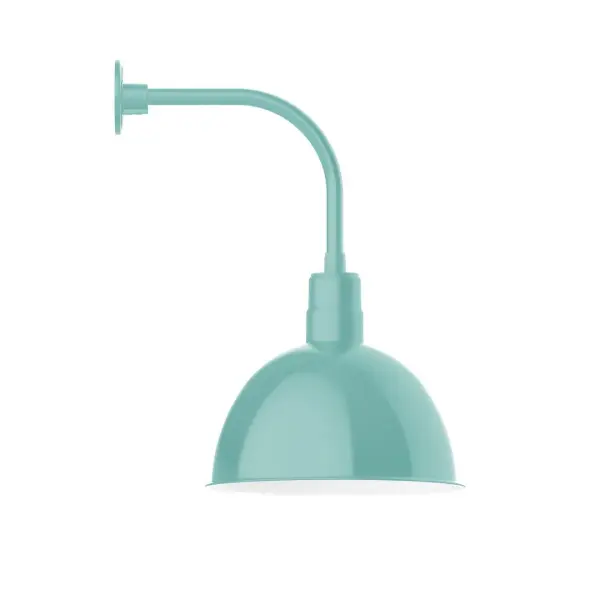 Our outdoor wall lights, inspired by 1920's industrial lighting, in curved arm styles are great for use as sign or awning lights, garage or barn lights. This vintage look works well indoors also, our smallest sizes will illuminate a restaurant menu board, bookcase, or shelving unit. Our Deep Bowl shade, the ultimate domed reflector, is classic in shape and offers great light output. Collection: Deep Bowl Finish: Sea Green Glass: Clear Glass with Cast Guard Width: 16.00" Height: 26.38" Length: 21.50" Weight: 14.00 lb Extension from Wall: 21.50" Canopy: 4.625" diameter Number of Bulbs: 1 Maximum Wattage: 15.00 W Light Source: LED Light Output: 1200.00 lm Color Temperature: 2700 K CRI: 90 Dimmable Rated Average Life: 50,000 Voltage: 120.00 V Country of Origin: US Safety Listing: UL/cUL Safety Rating: Wet Dark Sky LED Manufacturer Warranty: 1-year limited warranty on the fixture.