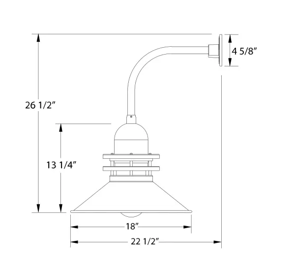 Our outdoor wall lights, inspired by 1920’s industrial lighting, in curved arm styles are great for use as sign or awning lights, garage or barn lights. This vintage look works well indoors also, our smallest sizes will illuminate a restaurant menu board, bookcase, or shelving unit. The Atomic has a great retro feel and will lighten up any space. A clear glass jar to protect bulb from the elements is a standard feature.