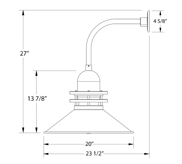 Our outdoor wall lights, inspired by 1920’s industrial lighting, in curved arm styles are great for use as sign or awning lights, garage or barn lights. This vintage look works well indoors also, our smallest sizes will illuminate a restaurant menu board, bookcase, or shelving unit. The Atomic has a great retro feel and will lighten up any space. A clear glass jar to protect bulb from the elements is a standard feature.