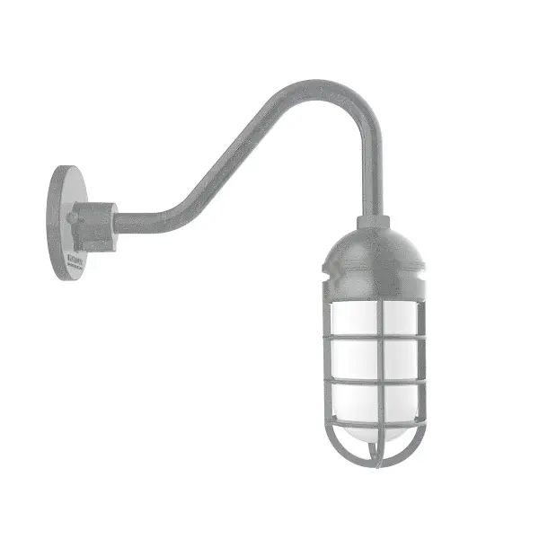 Our outdoor wall lights, inspired by 1920’s industrial lighting, in straight arm styles are great for use as sign or awning lights, garage or barn lights. This vintage look works well indoors, as a wall sconce to illuminate an entry or hallway, stairway, or bathroom. Our weathertight glass and guard will protect your light source from damage in a storm, as well as light your way in great nautical style.