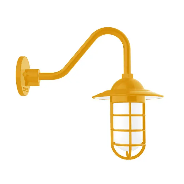 Our outdoor wall lights, inspired by 1920’s industrial lighting, in straight arm styles are great for use as sign or awning lights, garage or barn lights. This vintage look works well indoors, as a wall sconce to illuminate an entry or hallway, stairway, or bathroom. Our weathertight glass and guard will protect your light source from damage in a storm, as well as light your way in great nautical style.