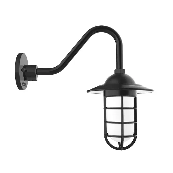 Our outdoor wall lights, inspired by 1920’s industrial lighting, in straight arm styles are great for use as sign or awning lights, garage or barn lights. This vintage look works well indoors, as a wall sconce to illuminate an entry or hallway, stairway, or bathroom. Our weathertight glass and guard will protect your light source from damage in a storm, as well as light your way in great nautical style.