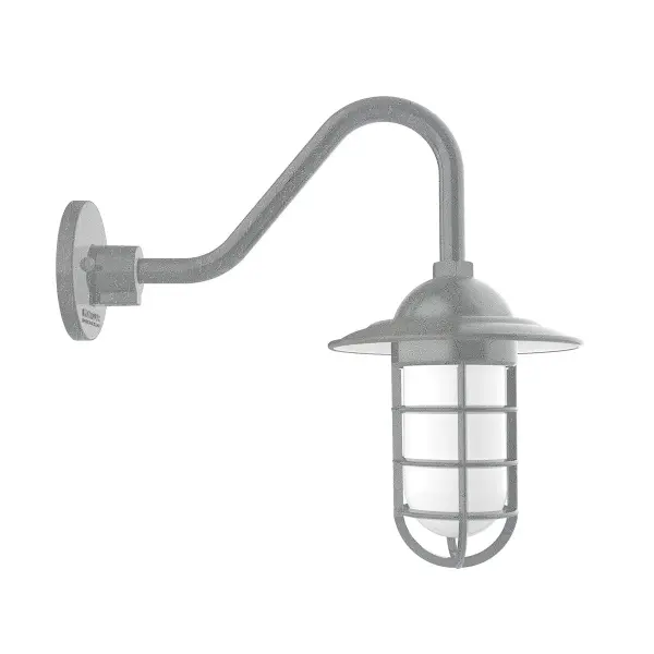 Our outdoor wall lights, inspired by 1920’s industrial lighting, in straight arm styles are great for use as sign or awning lights, garage or barn lights. This vintage look works well indoors, as a wall sconce to illuminate an entry or hallway, stairway, or bathroom. Our weathertight glass and guard will protect your light source from damage in a storm, as well as light your way in great nautical style.
