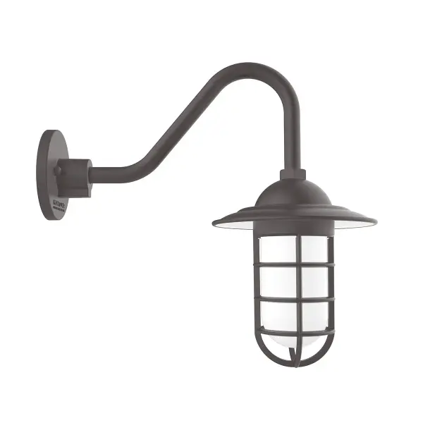 Our outdoor wall lights, inspired by 1920’s industrial lighting, in straight arm styles are great for use as sign or awning lights, garage or barn lights. This vintage look works well indoors, as a wall sconce to illuminate an entry or hallway, stairway, or bathroom. Our weathertight glass and guard will protect your light source from damage in a storm, as well as light your way in great nautical style.