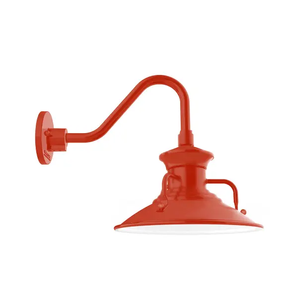 Our outdoor wall lights, inspired by 1920’s industrial lighting, in Gooseneck styles are great for use as sign or awning lights, garage or barn lights. This vintage look works well indoors also, our smallest sizes will illuminate a restaurant menu board, bookcase, or shelving unit. The Homestead shade with its cap and handles, has great farmhouse flair.