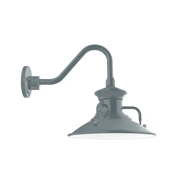 Our outdoor wall lights, inspired by 1920’s industrial lighting, in Gooseneck styles are great for use as sign or awning lights, garage or barn lights. This vintage look works well indoors also, our smallest sizes will illuminate a restaurant menu board, bookcase, or shelving unit. The Homestead shade with its cap and handles, has great farmhouse flair.