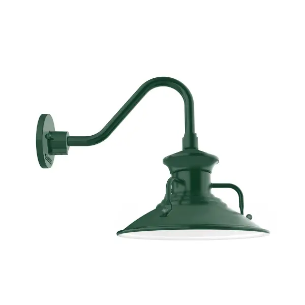 Our outdoor wall lights, inspired by 1920’s industrial lighting, in Gooseneck styles are great for use as sign or awning lights, garage or barn lights. This vintage look works well indoors also, our smallest sizes will illuminate a restaurant menu board, bookcase, or shelving unit. The Homestead shade with its cap and handles, has great farmhouse flair.