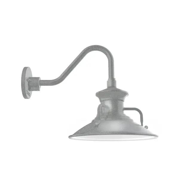 Our outdoor wall lights, inspired by 1920’s industrial lighting, in Gooseneck styles are great for use as sign or awning lights, garage or barn lights. This vintage look works well indoors also, our smallest sizes will illuminate a restaurant menu board, bookcase, or shelving unit. The Homestead shade with its cap and handles, has great farmhouse flair.