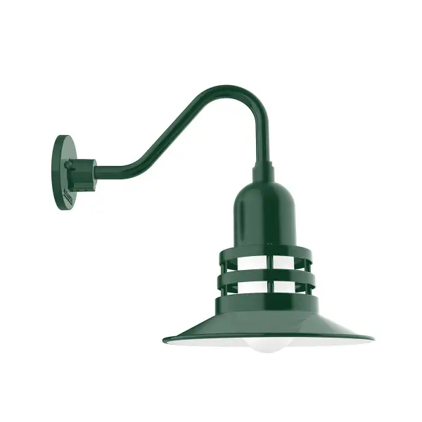 Our outdoor wall lights, inspired by 1920’s industrial lighting, in Gooseneck styles are great for use as sign or awning lights, garage or barn lights. This vintage look works well indoors also, our smallest sizes will illuminate a restaurant menu board, bookcase, or shelving unit. The Atomic has a great retro feel and will lighten up any space. A clear glass jar to protect bulb from the elements is a standard feature.