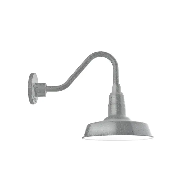 Our outdoor wall lights, inspired by 1920’s industrial lighting, in classic gooseneck arm styles are great for use as sign or awning lights, garage or barn lights. This vintage look works well indoors also, our smallest sizes will illuminate a restaurant menu board, bookcase, or shelving unit. The Warehouse shade is our most popular shade style, and we offer in a large variety of sizes.