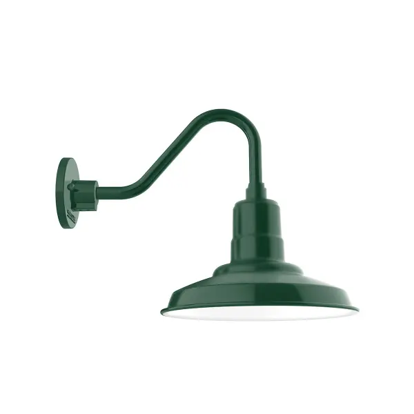 Our outdoor wall lights, inspired by 1920’s industrial lighting, in Gooseneck styles are great for use as sign or awning lights, garage or barn lights. This vintage look works well indoors also, our smallest sizes will illuminate a restaurant menu board, bookcase, or shelving unit. The Warehouse shade is our most popular shade style, and we offer in a large variety of sizes.