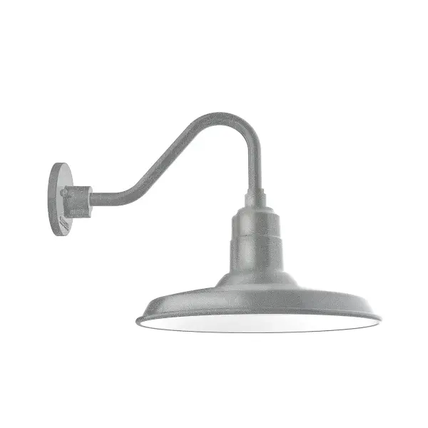 Our outdoor wall lights, inspired by 1920’s industrial lighting, in classic gooseneck arm styles are great for use as sign or awning lights, garage or barn lights. This vintage look works well indoors also, our smallest sizes will illuminate a restaurant menu board, bookcase, or shelving unit. The Warehouse shade is our most popular shade style, and we offer in a large variety of sizes.