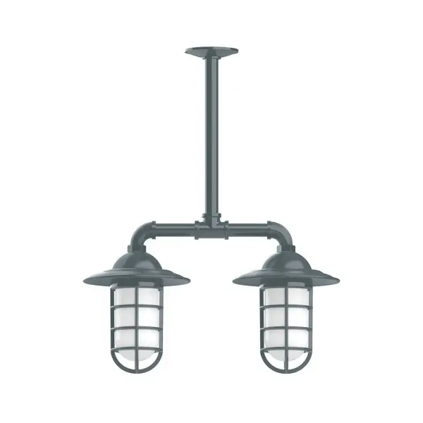 Maximize your light output with our Multi-Light Stem Hung Pendants. Illuminate an outdoor or indoor kitchen island or dining table, hang over a sink or in the bath. The industrial look works well in both commercial and residential applications. Our weathertight glass and guard will protect your light source from damage in a storm, as well as light your way in great nautical style. Collection: Vaportite Finish: Slate Gray Glass: 5 inch Vaportite Notes: Option (2) A19 LED and 1-Integrated 8W Width: 8.25" Height: 21.00" Length: 19.75" Weight: 13.00 lb Extension from Wall: 19.75" Canopy: 4.125" diameter Number of Bulbs: 2 Maximum Wattage: 100.00 W Bulb Type: A19 Bulb Base: E26 Medium Light Source: Incandescent or LED equivalent Dimmable Voltage: 120.00 V Country of Origin: US Safety Listing: UL/cUL Safety Rating: Wet Dark Sky LED Manufacturer Warranty: 1-year limited warranty on the fixture.