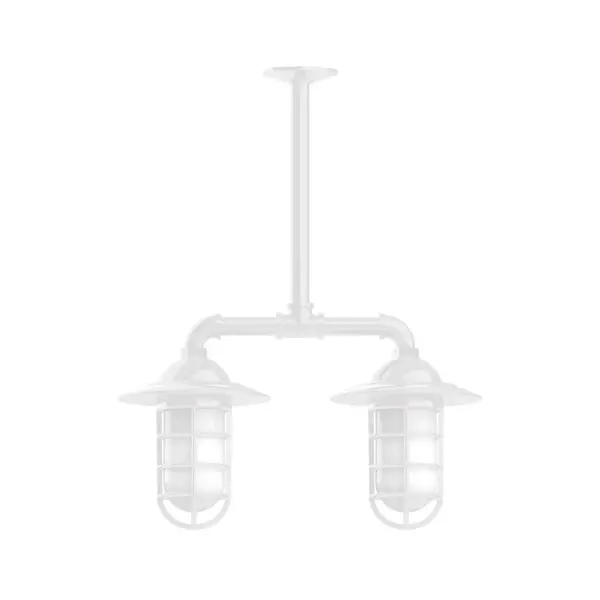 Maximize your light output with our Multi-Light Stem Hung Pendants. Illuminate an outdoor or indoor kitchen island or dining table, hang over a sink or in the bath. The industrial look works well in both commercial and residential applications. Our weathertight glass and guard will protect your light source from damage in a storm, as well as light your way in great nautical style. Collection: Vaportite Finish: White Glass: 5 inch Vaportite Notes: Option (2) A19 LED and 1-Integrated 8W Width: 8.25" Height: 39.00" Length: 19.75" Weight: 13.00 lb Extension from Wall: 19.75" Canopy: 4.125" diameter Number of Bulbs: 2 Maximum Wattage: 100.00 W Bulb Type: A19 Bulb Base: E26 Medium Light Source: Incandescent or LED equivalent Dimmable Voltage: 120.00 V Country of Origin: US Safety Listing: UL/cUL Safety Rating: Wet Dark Sky LED Manufacturer Warranty: 1-year limited warranty on the fixture.