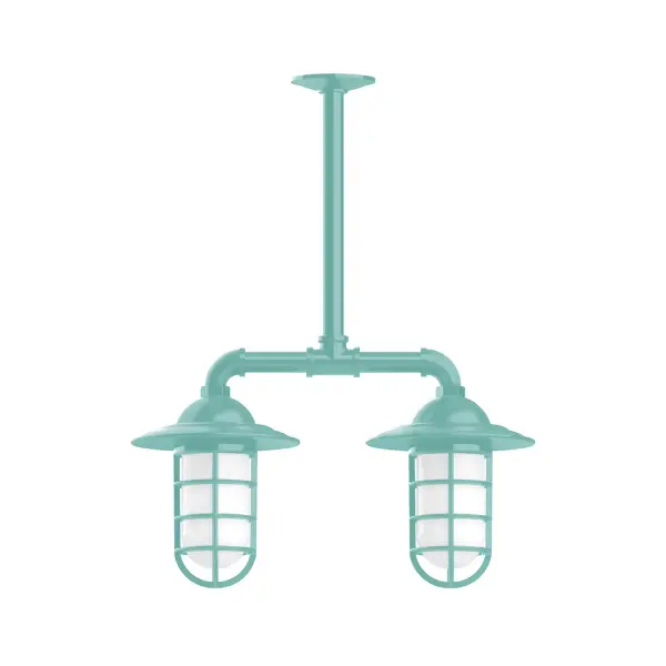 Maximize your light output with our Multi-Light Stem Hung Pendants. Illuminate an outdoor or indoor kitchen island or dining table, hang over a sink or in the bath. The industrial look works well in both commercial and residential applications. Our weathertight glass and guard will protect your light source from damage in a storm, as well as light your way in great nautical style. Collection: Vaportite Finish: Sea Green Glass: 5 inch Vaportite Notes: Option (2) A19 LED and 1-Integrated 8W Width: 8.25" Height: 45.00" Length: 19.75" Weight: 13.00 lb Extension from Wall: 19.75" Canopy: 4.125" diameter Number of Bulbs: 2 Maximum Wattage: 100.00 W Bulb Type: A19 Bulb Base: E26 Medium Light Source: Incandescent or LED equivalent Dimmable Voltage: 120.00 V Country of Origin: US Safety Listing: UL/cUL Safety Rating: Wet Dark Sky LED Manufacturer Warranty: 1-year limited warranty on the fixture.