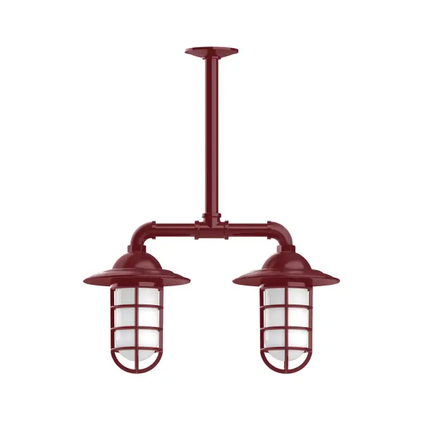 Maximize your light output with our Multi-Light Stem Hung Pendants. Illuminate an outdoor or indoor kitchen island or dining table, hang over a sink or in the bath. The industrial look works well in both commercial and residential applications. Our weathertight glass and guard will protect your light source from damage in a storm, as well as light your way in great nautical style. Collection: Vaportite Finish: Barn Red Glass: 5 inch Vaportite Notes: Option (2) A19 LED and 1-Integrated 8W Width: 8.25" Height: 33.00" Length: 19.75" Weight: 13.00 lb Extension from Wall: 19.75" Canopy: 4.125" diameter Number of Bulbs: 2 Maximum Wattage: 100.00 W Bulb Type: A19 Bulb Base: E26 Medium Light Source: Incandescent or LED equivalent Dimmable Voltage: 120.00 V Country of Origin: US Safety Listing: UL/cUL Safety Rating: Wet Dark Sky LED Manufacturer Warranty: 1-year limited warranty on the fixture.